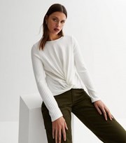 New Look Cream Brushed Ribbed Knit Twist Front Top